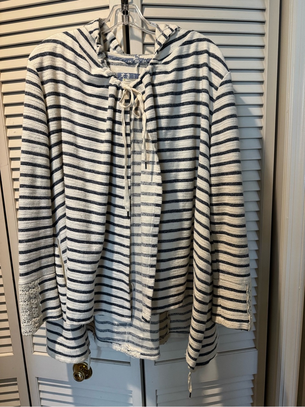 Anthropologie Striped Hooded Cardigan Jacket - Navy and White